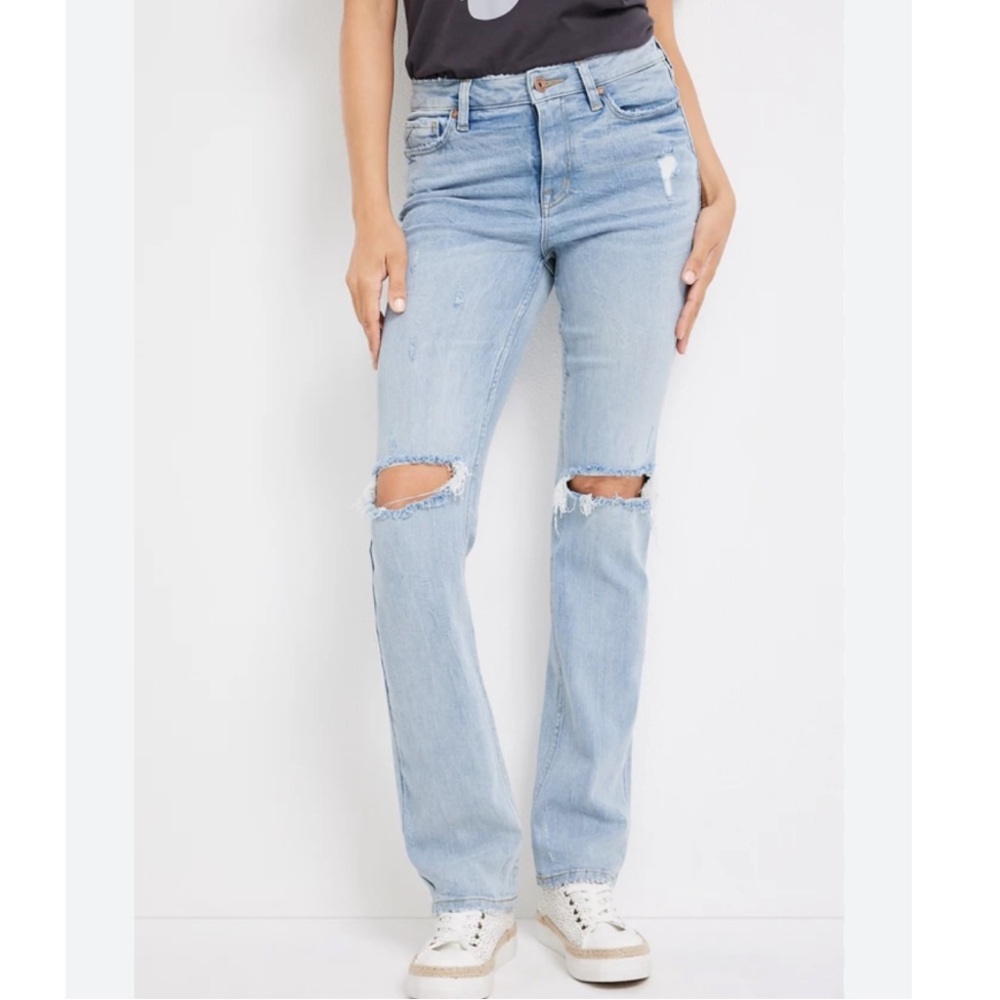 Edgely Slim Boot High Rise Distressed Jeans Stretchy 12 Short